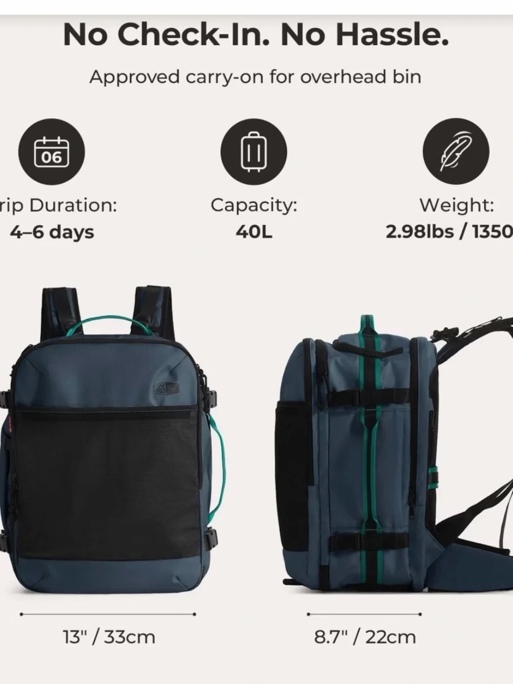 Bags Mart Men's Slate Blue Backpack with Black Front Panel
